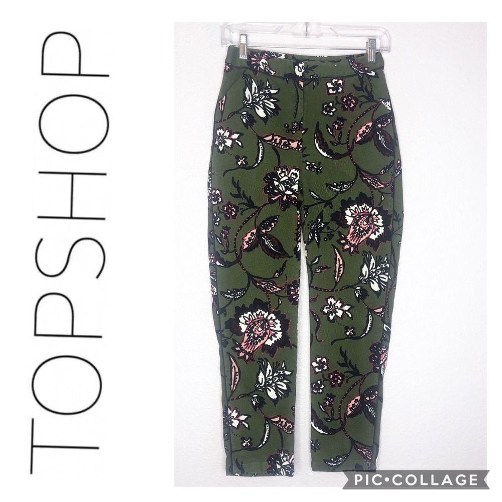 TOPSHOP Floral Print Crop Cotton Trouser Pants 4